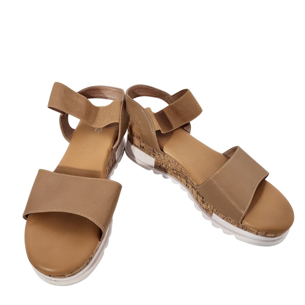 Katliu Women's Wedge Platform Sandals Elastic Ankle Strap Cork Platform Brown 10